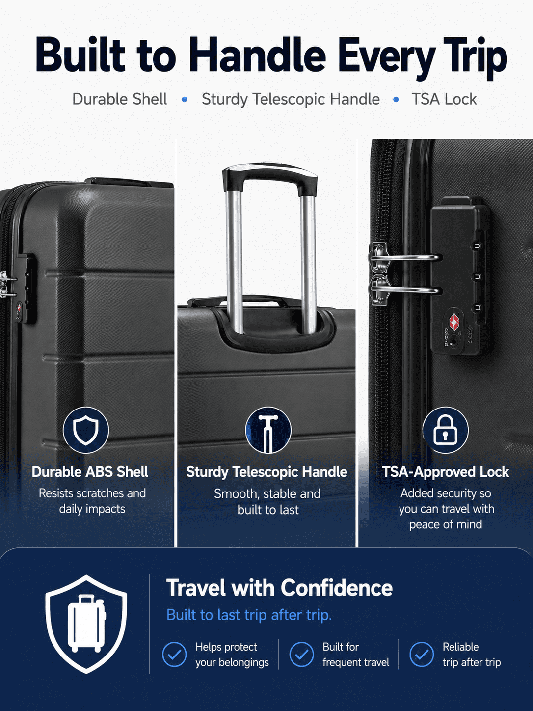20" Carry-on Expandable Luggage,Hardside Spinner Suitcase with TSA Lock, Black