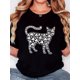 thumbnail image 1 of Women'S T-Shirt, Directional St. Patrick'S Day "Clover Cat White" Print, Retro Minimalist Fashion, Round Neck, Casual Comfort, Sports Short Sleeve T-Shirt, 1 of 6