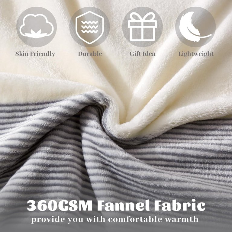 FINENESS Throw Blanket 50 X 60 Inches - Super Soft Flannel Blanket For Couch, Bed, Or Picnic, Blue Grey Striped Boho Style