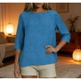 thumbnail image 2 of Ashirexll Hauts pour Femmes Tendance, Col Rond et Haut Ample à Manches Courtes en Lin, 2 of 6