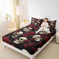 thumbnail image 3 of Castle Fairy Romantic Gothic Skull Queen Sheets 4 Pieces,Vintage Flower Rose Skeleton Queen Sheet Sets,Red Black,1 Fitted Sheet,1 Flat Sheet and 2 Pillowcases, 3 of 6