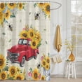 thumbnail image 3 of Shower Curtain Yellow Sunflower Truck Shower Curtains for Bathroom Decor, Waterproof Polyester Shower Curtain Set with Hooks, Small Stall Size 36" x 72" Farmhouse Flowers, 3 of 9