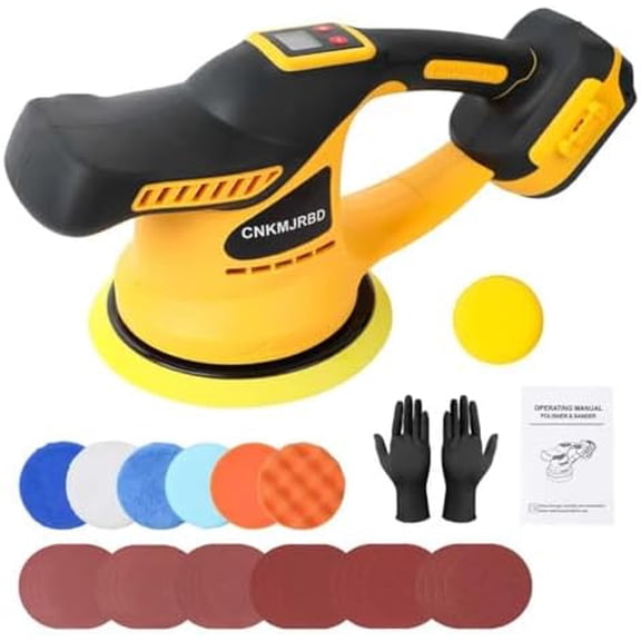 Cordless Car Buffer Polisher, Compatible with 20V Dewalt Battery, Brushless Motor with 6 Adjustable Speeds (2300-5200 RPM), for Car Detailing, Buffing, Sanding and Waxing (Battery Not Included)