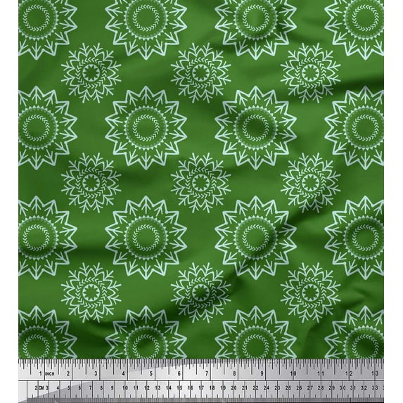 Soimoi Green Silk Fabric Mandala & Floral Fabric Prints By Yard 42 Inch Wide