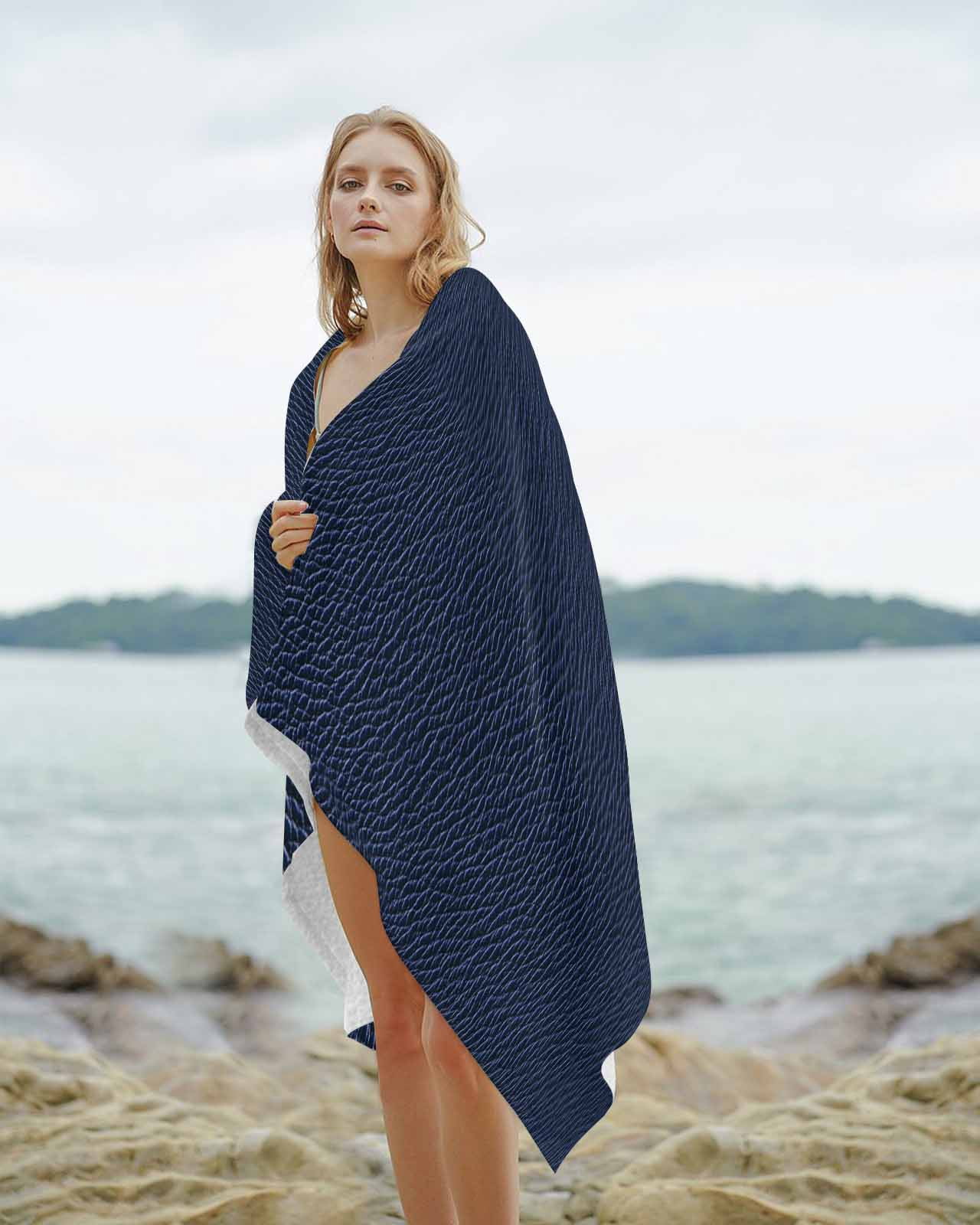Solid Dark Blue Beach Towels Oversized Super Absorbent, Minimalism Abstract Denim Texture Lightweight Bath Towel Quick Dry Sets For Bathroom/Pool/Rv Camping/Beach Play/Gym Room/Picnic 30"x60"