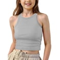 thumbnail image 4 of JUMEYU Girls Cami Tank Tops Girls Double Lined Racerback Tank Tops Waist Length - Crew Neck Dance Yoga Athletic Casual Kids Teen Size 9-10 (Grey,9-10 Years), 4 of 4