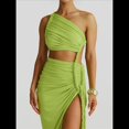 thumbnail image 4 of Conjuntos de Vestidos de Noche Asimétricos con Abertura Alta para Playa y Verano para Mujer Verde L, 4 of 6
