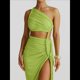 thumbnail image 4 of Conjuntos de Vestidos de Noche Asimétricos con Abertura Alta para Playa y Verano para Mujer Verde L, 4 of 6