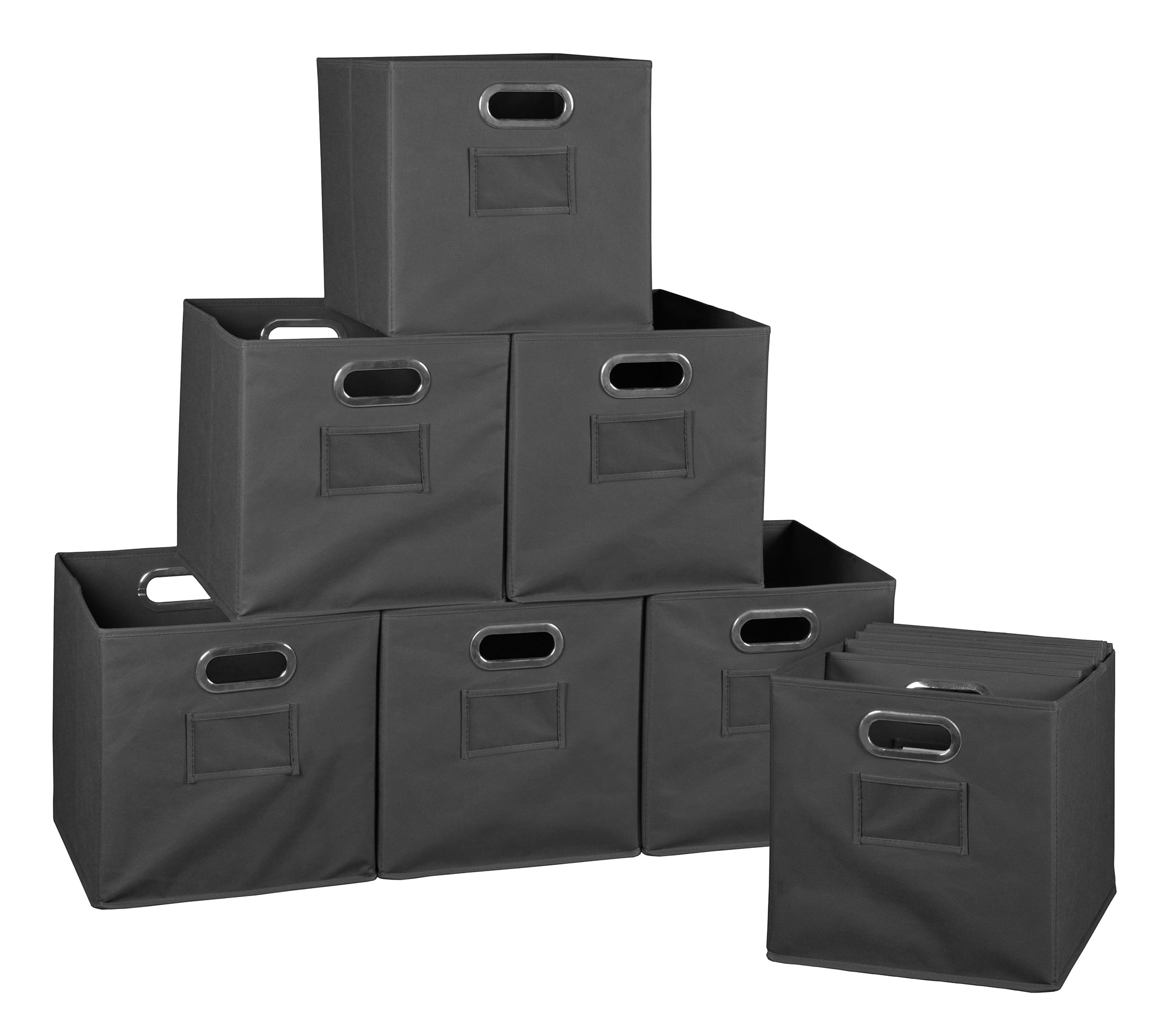 Collapsible Home Storage Set of 12 Foldable Fabric Storage Bins Grey