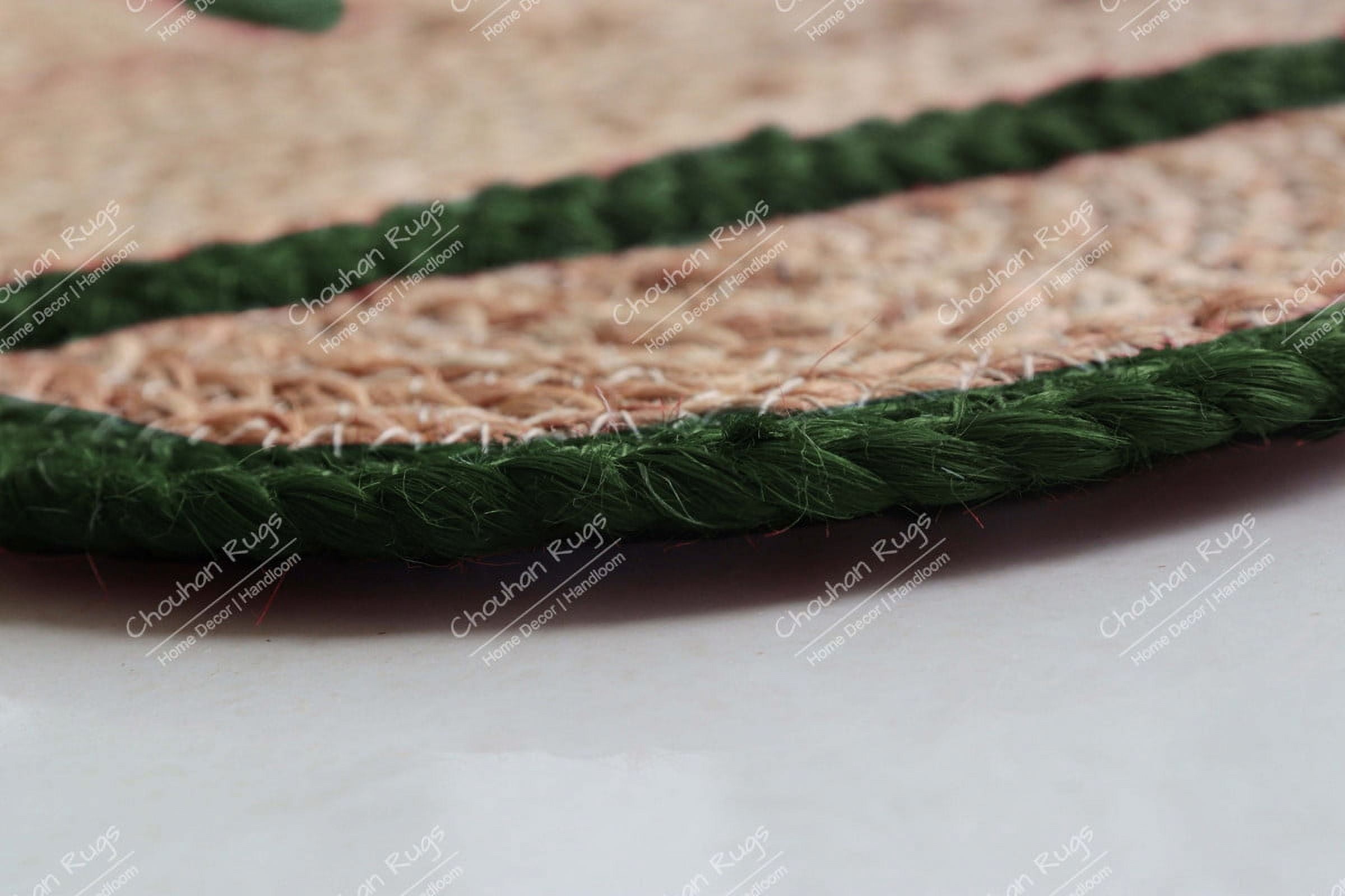 Area Rug Natural Jute Hand Braided Rug Green Scalloped Runner