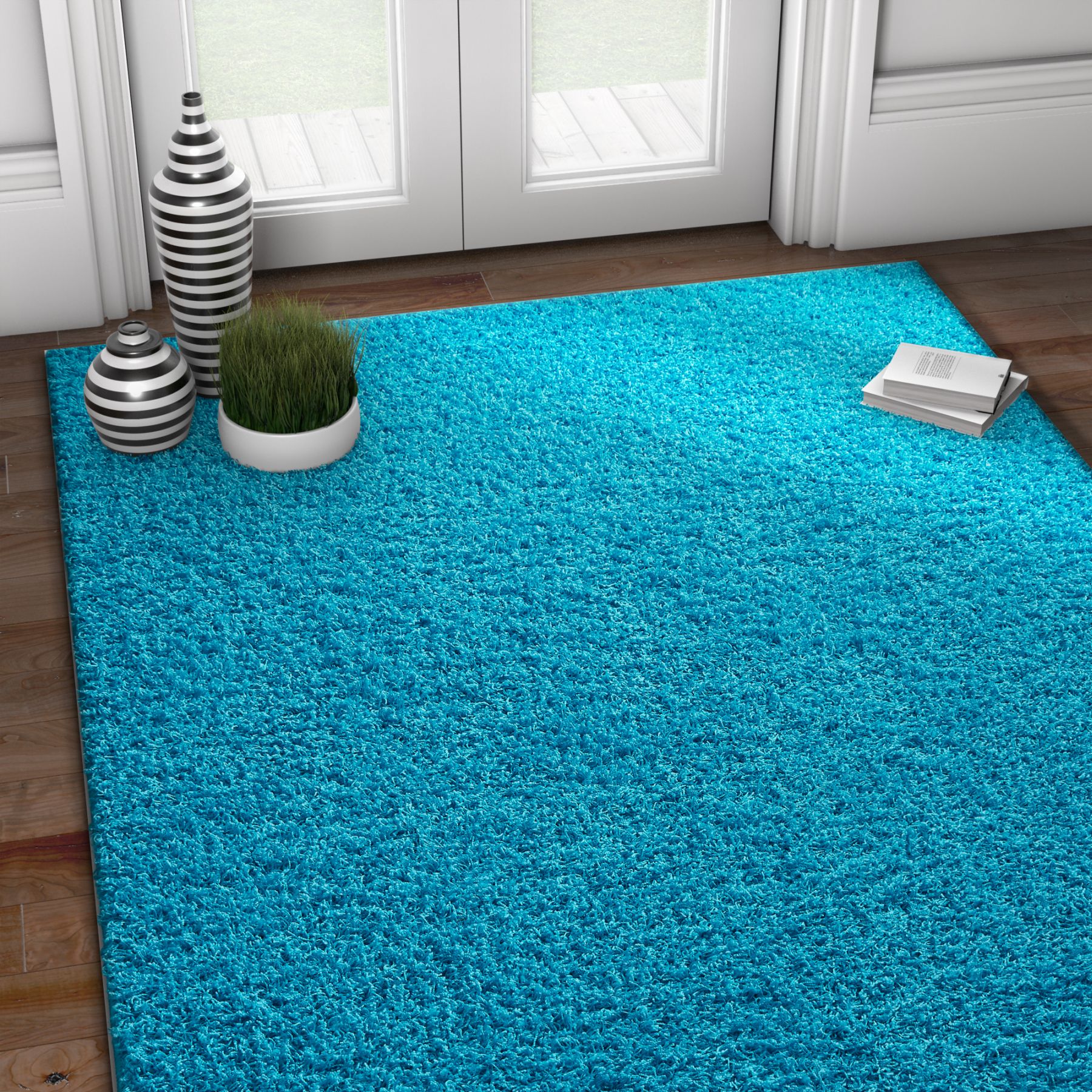 Well Woven Enchanting Modern Solid Turquoise 5' x 7' Shag Area