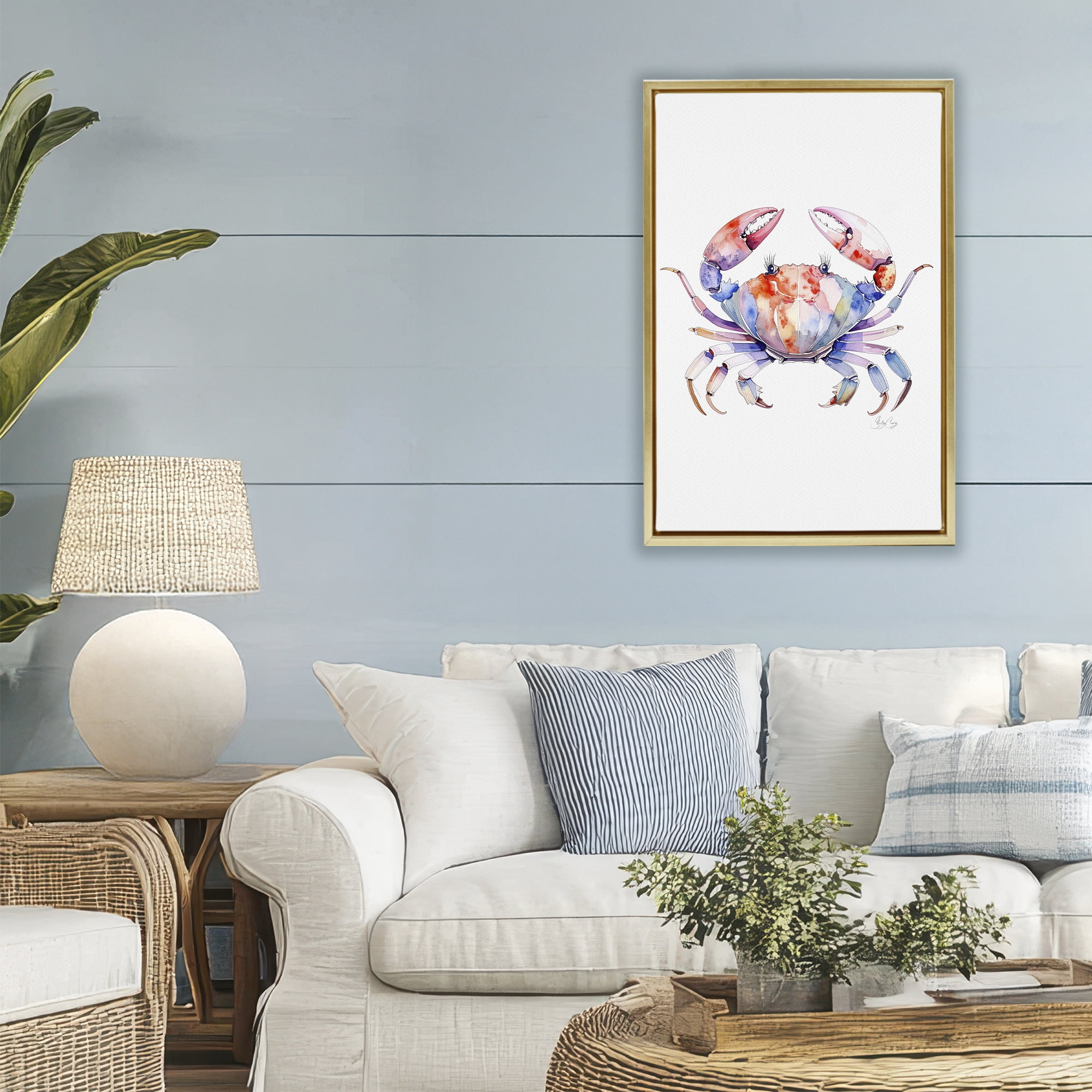 Stupell Industries Tide Dancer Crab Gold Framed Floater Canvas Wall Art, design by Shelly Craig