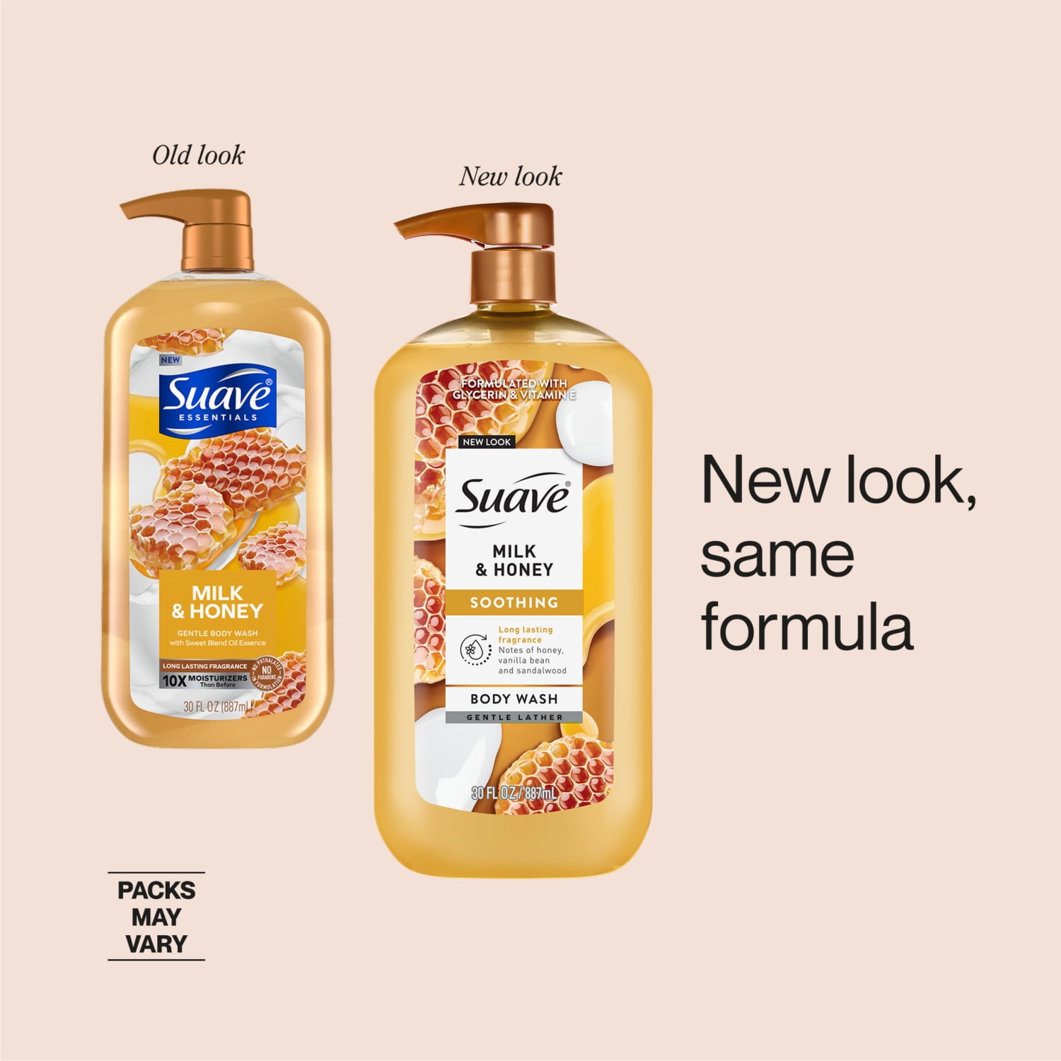 Suave Milk & Honey Moisturizing Body Wash with Glycerin & Vitamin E, 30 FL OZ Pump