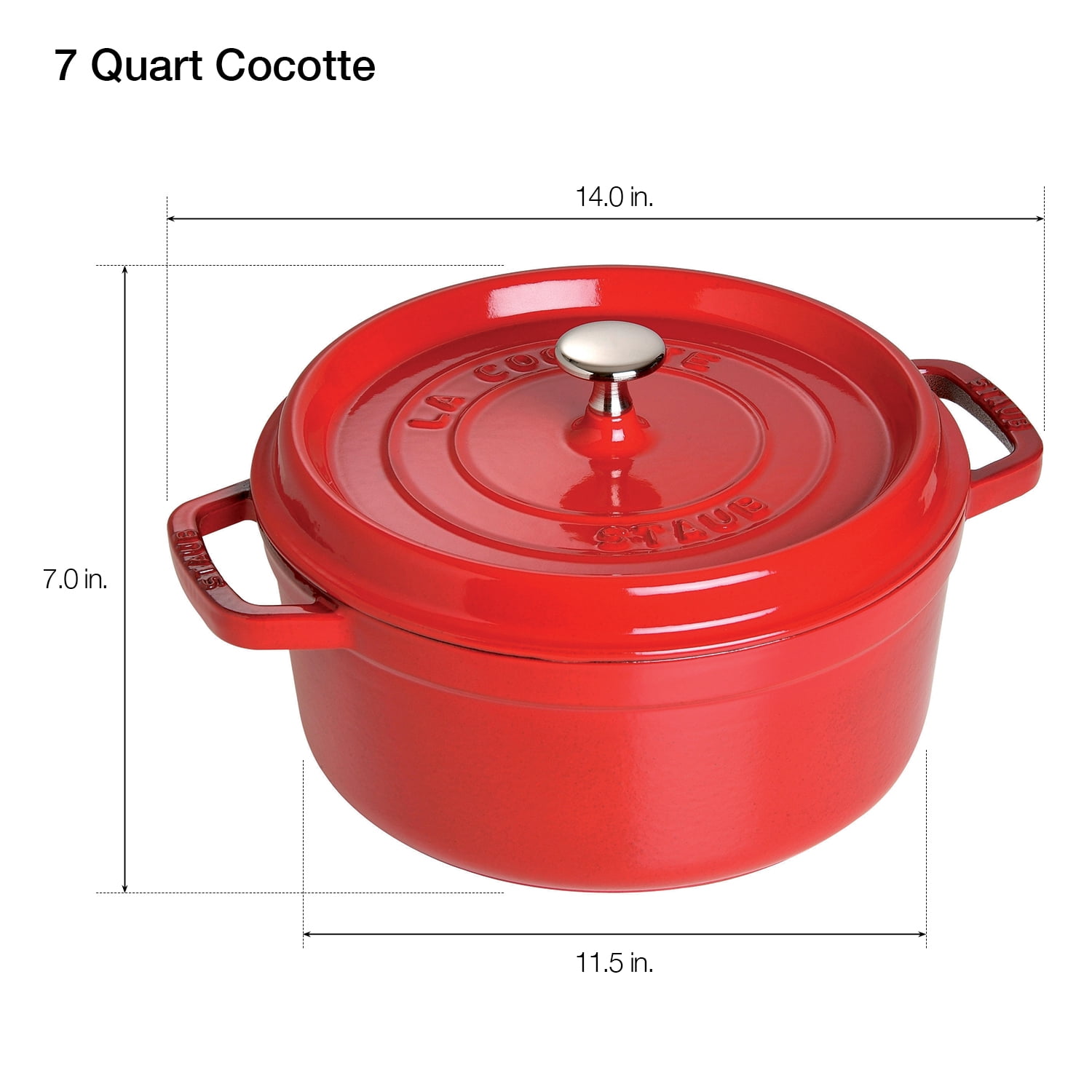 Staub Enameled Cast Iron 7 Quart Round Cocotte in Cherry — Las Cosas  Kitchen Shoppe