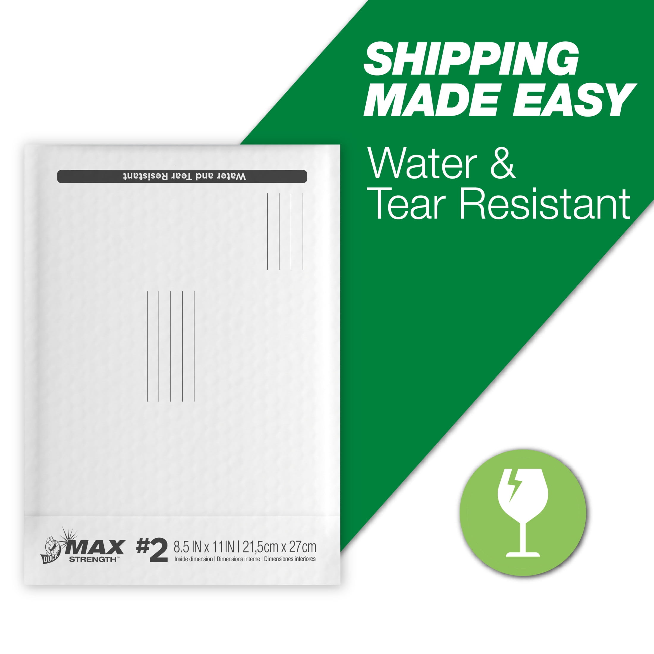 (3 pack) Duck Max Strength Self-Sealing Poly Bubble Mailer #2, 8.5" x 11", Solid White