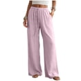 thumbnail image 4 of larppty Women's Cotton Linen Drawstring High Waisted Pants Casual Loose Fit Wide Leg Trousers（Pink， L）, 4 of 9