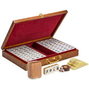 Yellow Mountain Imports Classic Chinese Mahjong Game Set - Champagne Gold - with 148 Medium Size Tiles, a Wooden Case, Betting Sticks, 3 Dice, and a Wind Indicator - for Chinese Style Game Play