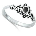 thumbnail image 4 of CHOOSE YOUR COLOR Leaves Flower Simulated Black Onyx Ring .925 Sterling Silver Band CZ Female Size 5, 4 of 4