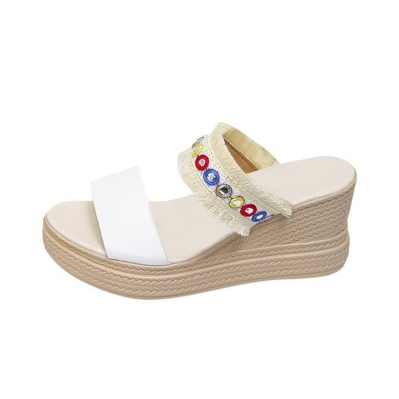 IUJSOY Women's Bohemia Espadrilles Sandals High Wedge Heeled Platform Fashion Summer Dressy Mules
