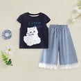 thumbnail image 2 of KPOPLK Toddler Baby Girl 2Pcs Clothes Short Sleeve Pattern Print Top Pants Set Summer Casual Outfits Size 9-10 Years,Navy, 2 of 8