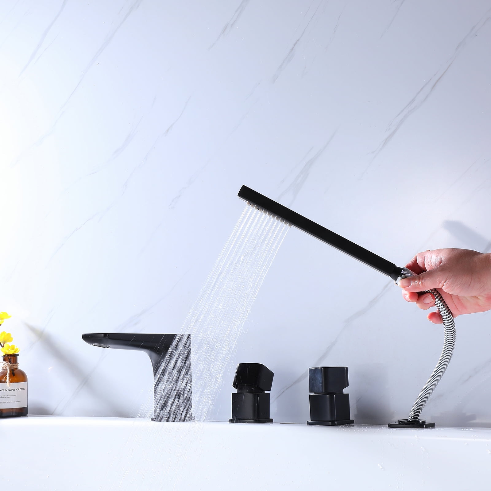 Four Holes Bathroom Bathtub Faucet, Deck Mounted Tub Faucet with Hand Shower