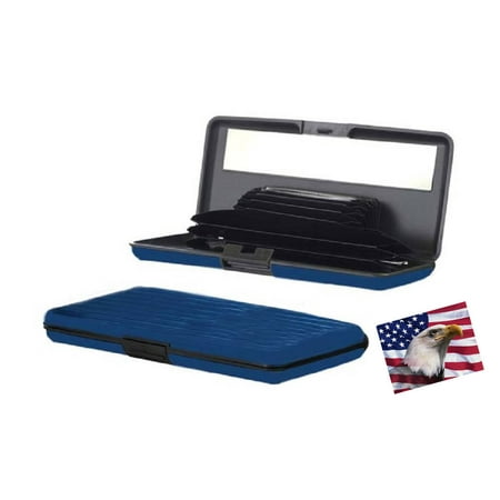 iLett. Aluminum Wallet LARGE, Blue, Resistant, Credit Card Holder, RFID Block, with MIRROR, 7 pockets. Ultra Slim, Portable, For