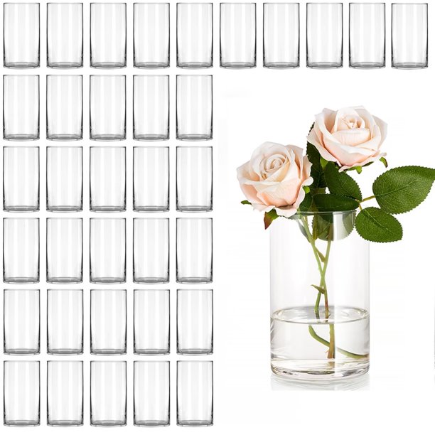 Glasseam 36 Pack 3.5 x 6 inch Clear Glass Cylinder Hurricane Candle Holders in Bulk for Floating