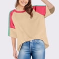 thumbnail image 5 of Tittly T Shirts for Women Spring Tops for Women Womens Tops Oversized Trendy Shirts 2025 Summer Color Block Crewneck Business Casual Womens Blouses Tshirts Shirts Basic Tees Khaki S, 5 of 8