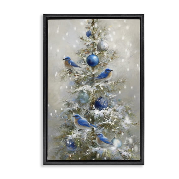 Stupell Industries Blue Bird Christmas Tree Black Framed Floater Canvas Wall Art, design by Tina LeCour
