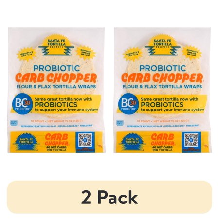 (2 pack) Santa Fe Tortilla Company Probiotic Carb Chopper 7" Whole Grain and Flax Tortillas, 10 Count (15 oz)