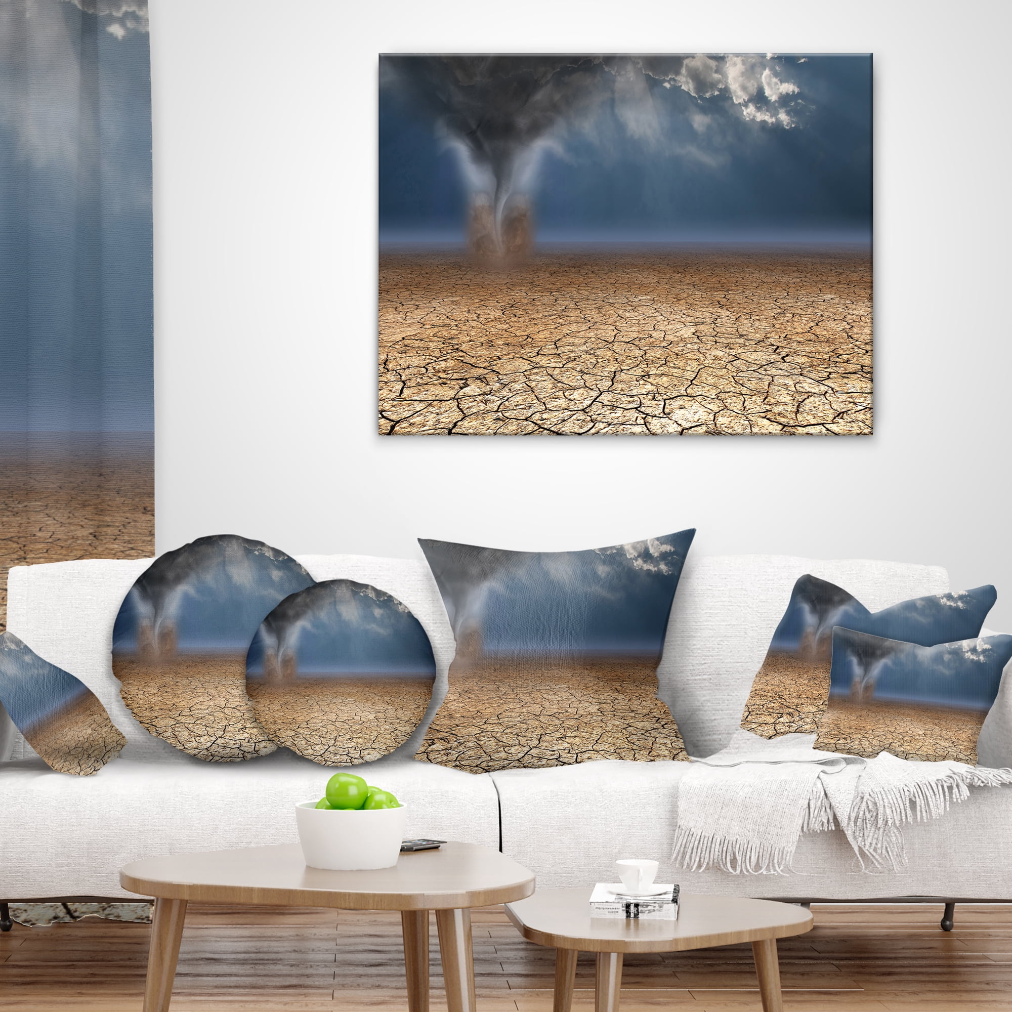 Designart Dust Devil in the Desert - Landscape Printed Throw Pillow - 18x18