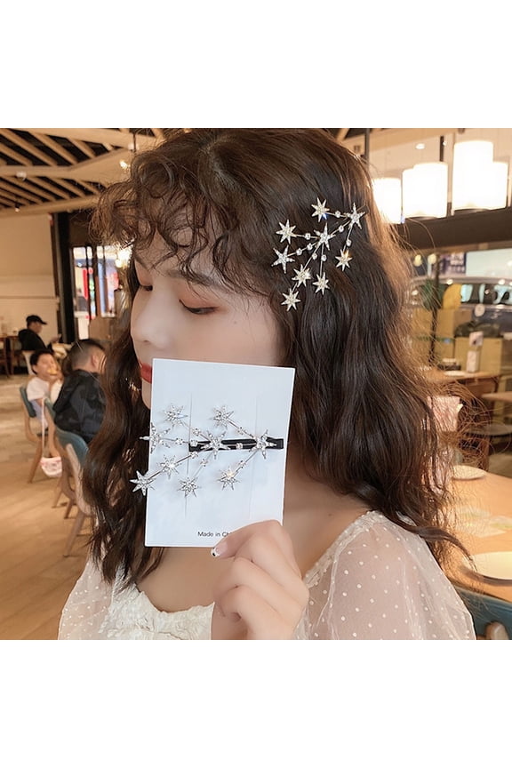 Stylish Women Hair Pin Shiny Rhinestones Fringe Fixation Star Hair Clip Styling Tool for Daily Life