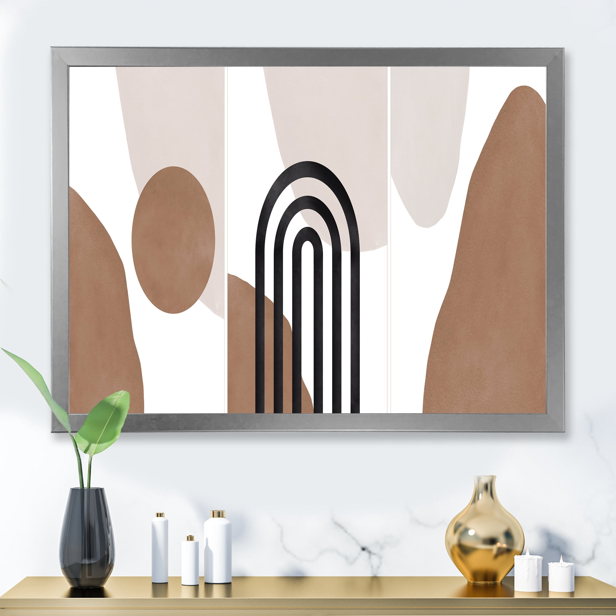 Designart 'Abstract Shapes in Ivory and Terracotta Shapes II' Modern Framed Art Print