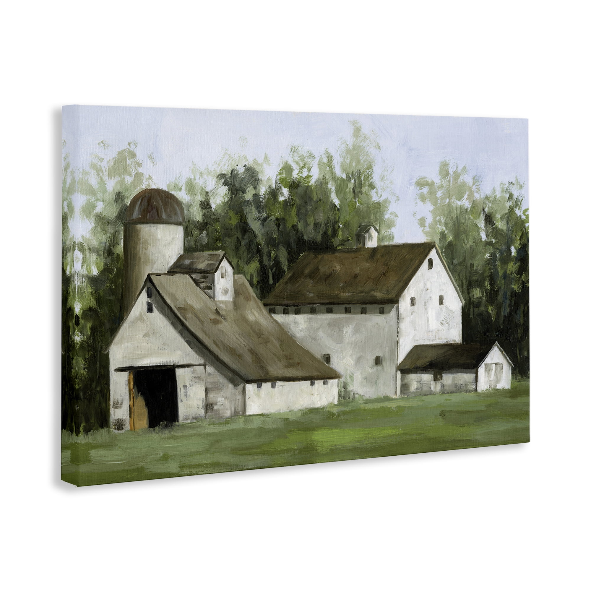 Stupell Industries White Barn Farmhouse Landscape Painting Gallery Wrapped Canvas Art Print Wall Art, 30 x 20
