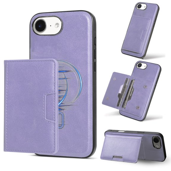 for iPhone 16e Wallet Case, 2-in-1 Detachable Back Magnetic Cover & PU Leather Wallet Phone Case, with Folio 4 Card Holders, Support Mag-Safe Charging Case for iPhone 16e, Purple