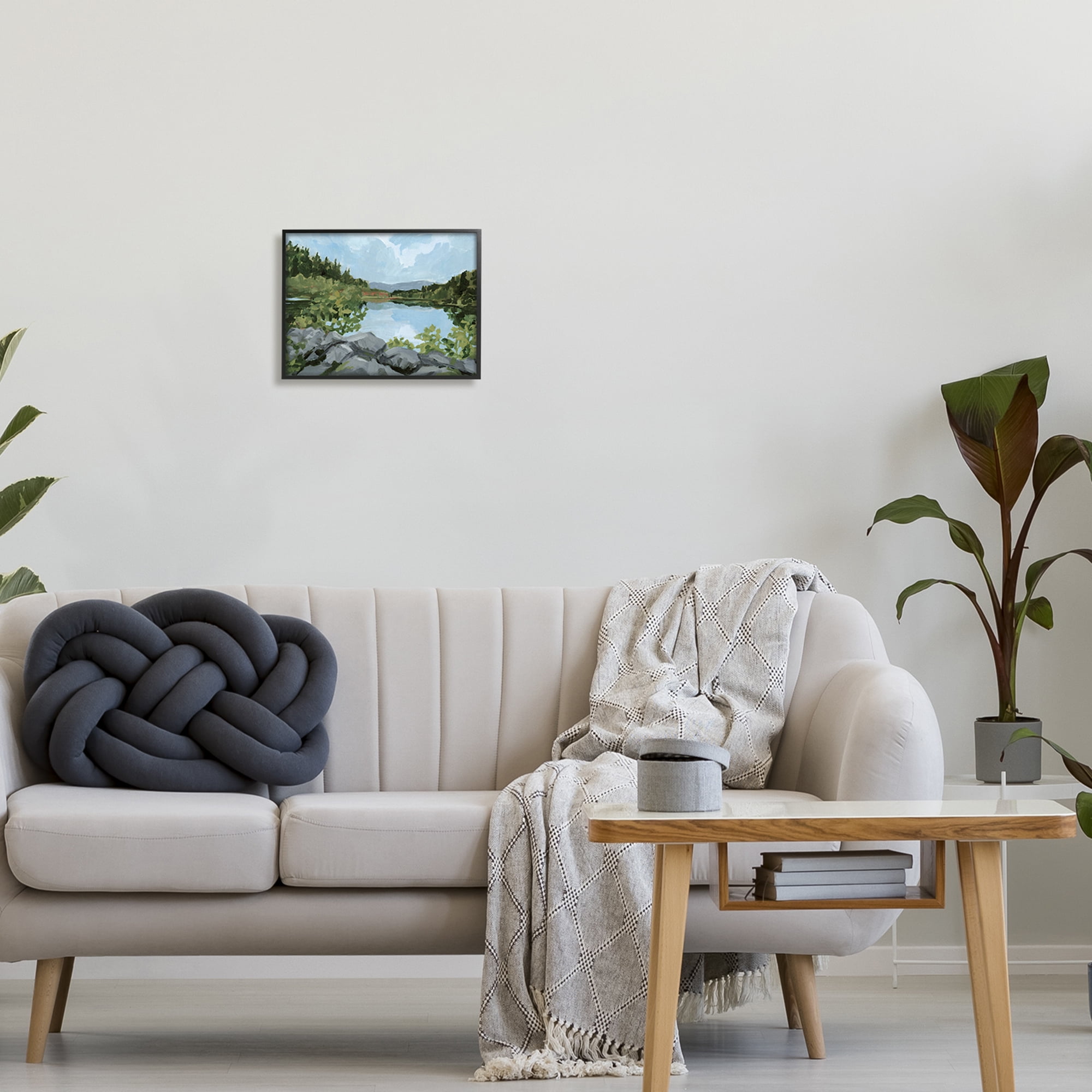 Stupell Woodland Lake Rocky Shore Landscape Painting Black Framed Art Print Wall Art