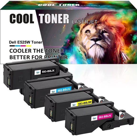 4 Pack Color 593-BBJX Toner Cartridge Compatible With E525W Printer