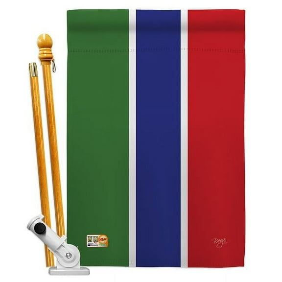 Breeze Decor BD-CY-HS-108366-IP-BO-D-US15-BD 28 x 40 in. Gambia Flags of the World Nationality Impressions Decorative Vertical Double Sided House Flag Set with Pole Bracket Hardware