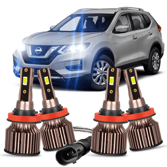 For Nissan Rogue 2014-2015 2016 2017 2018 2019 2020 - LED Headlight Bulbs 6500K White H9/H11 High Low Beam 4Pcs
