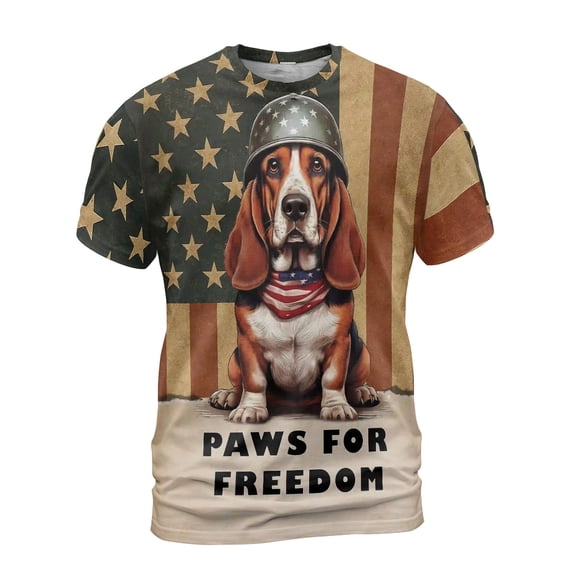 Freedom Paws Patriotic Basset Hound Vintage Memorial Day All Over Print 3D Shirt Unisex Merch Bassets Dog Breed Lovers Gifts Idea - 12006