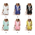 thumbnail image 4 of Langgg Robe de Plage en Dentelle pour Femme, Cache-Maillot à Col en V avec Pompons, Style Bohème, Jaune, TG, 4 of 7