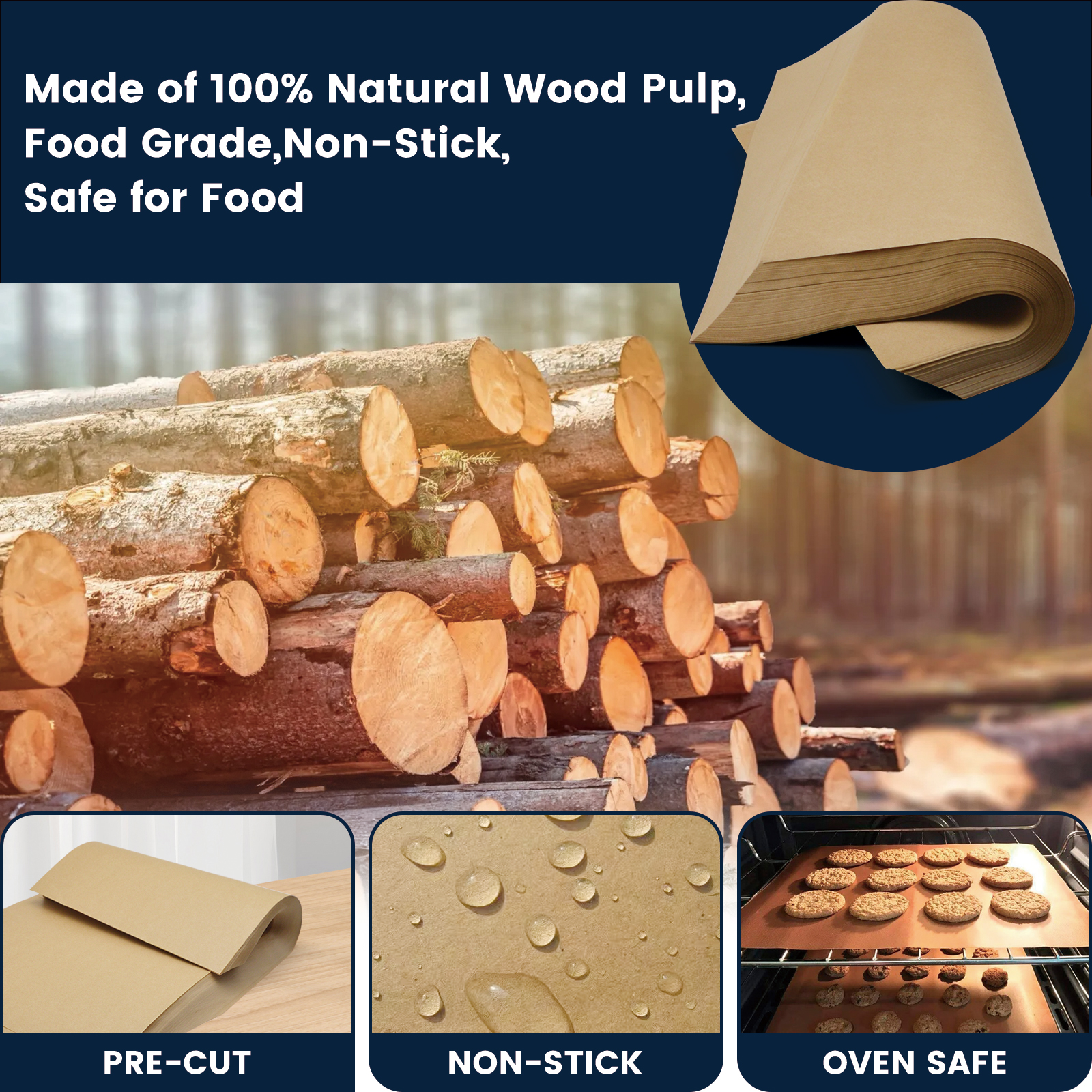 380 PCS 9.05x9.05 Inch Parchment Paper Sheets , Unbleached Parchment Paper for Baking, Non-Stick Precut Parchment Sheets for Baking Grilling Frying Steaming