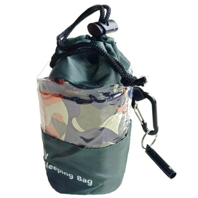 TFixol Camouflage PET Double Sleeping Bag with Black Carabiner & Whistle, Compact Storage Pouch Included, Outdoor Emergency Use