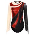 thumbnail image 3 of iiniim Womens Shiny Gymnastics Leotard Metallic Contrast Color Long Sleeve Bodysuit Performance Red M, 3 of 7