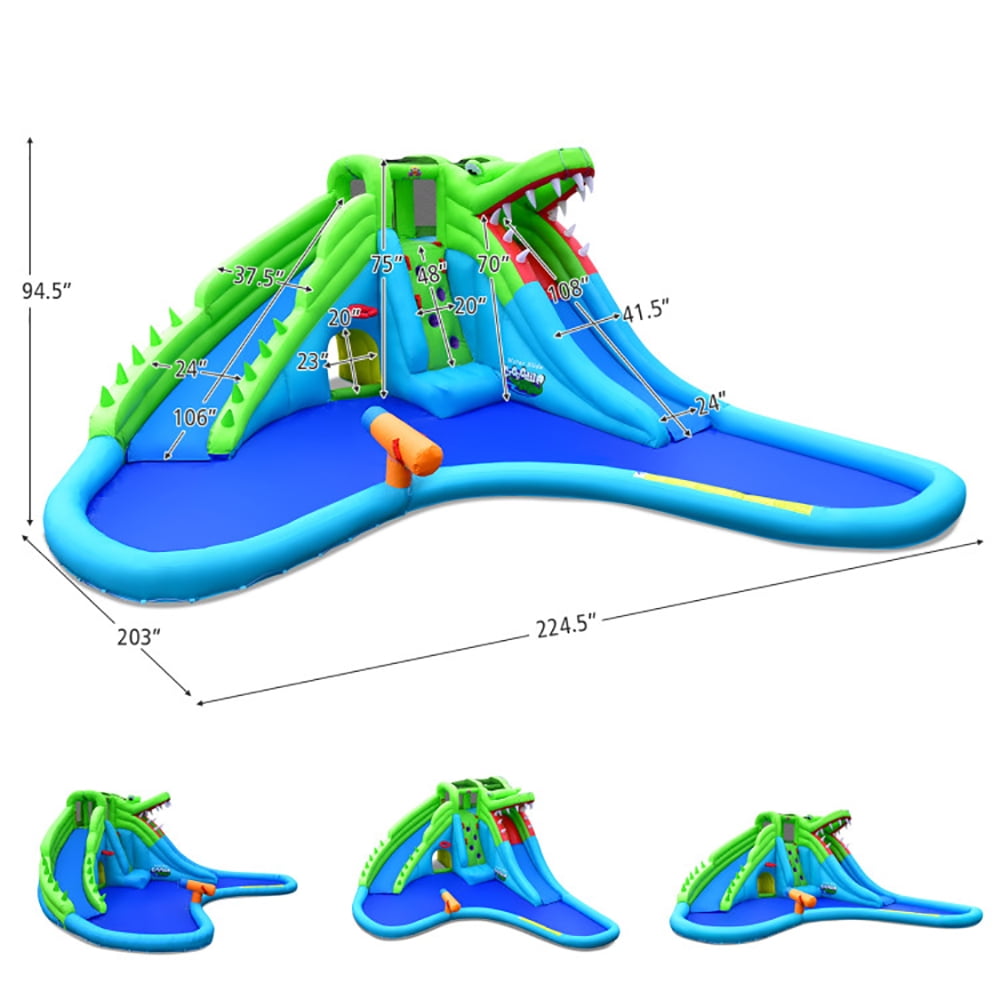 Aimee Lii Inflatable Crocodile Style Water Slide Upgraded Kids Bounce Castle with 750W Blower, Water Park Bounce House for Kids