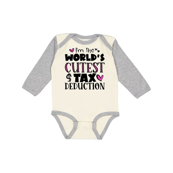 Inktastic I'm the Worlds Cutest Tax Deduction Pink Hearts Boys or Girls Long Sleeve Baby Bodysuit