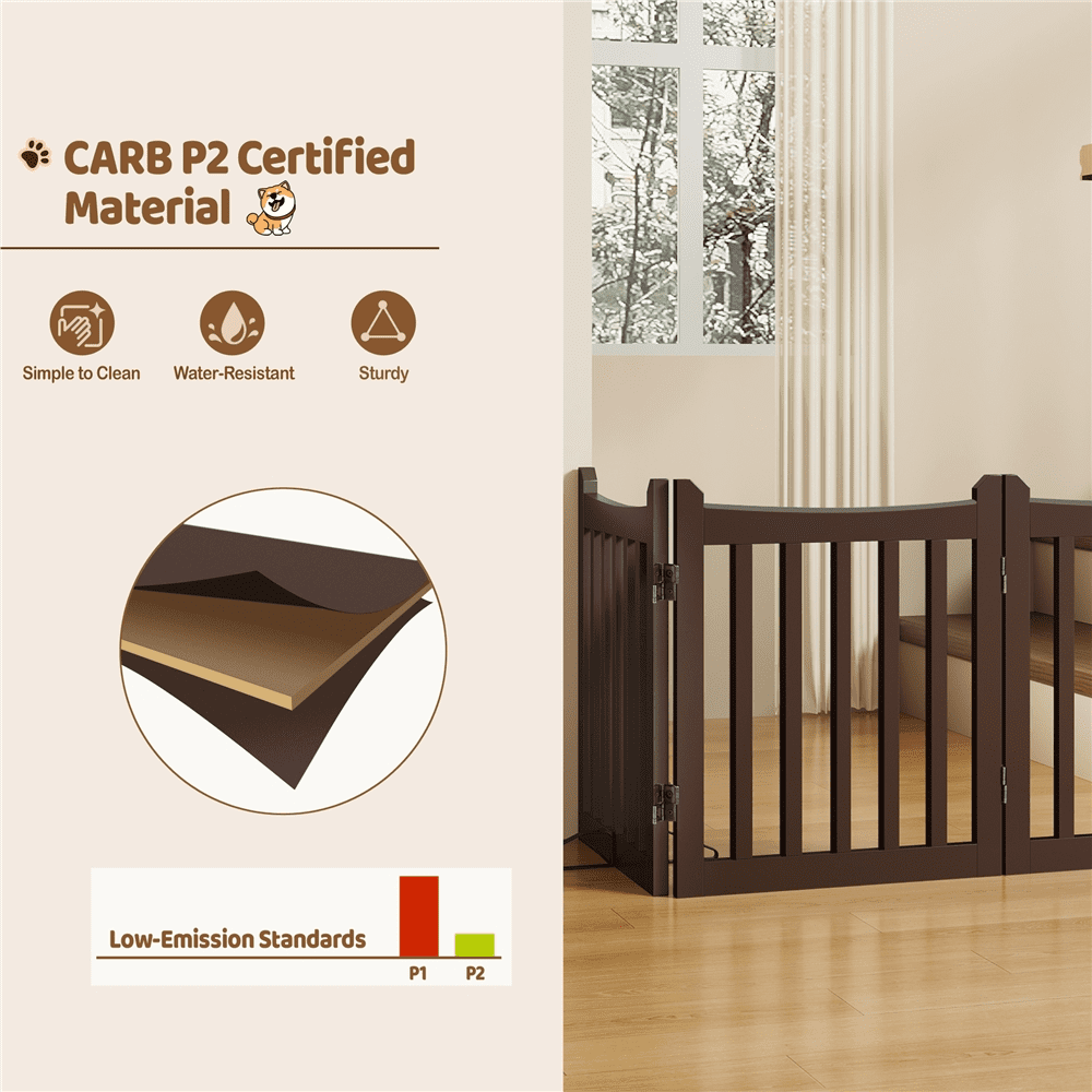 Alden Design 24" Tall Freestanding Foldable Pet Gate with 4 Wooden Panels, Espresso
