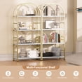 thumbnail image 5 of Walsunny 4-Tier Arched Bookshelf Industrial Open Storage Shelf, Display Bookshelves with Metal Frame, Rustic Wood Tall Bookcase for Living Room, Home Office, Gold, 5 of 9