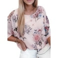 thumbnail image 2 of LAPA Femmes Imprimé Floral Manches Coude Col Rond Blouse Décontractée Top, 2 of 3