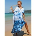thumbnail image 6 of EDOLYNSA Boho Print 2024 Sexy V Neck Bat Sleeve Casual Beach Long Dress Women Summer Swimsuit Coverup Relaxed Vacation Party Dresses, 6 of 7